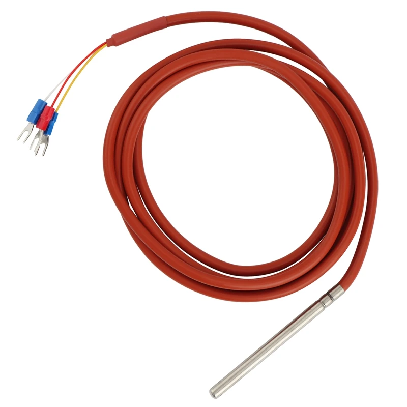 PT100 RTD Temperature Sensor 6Mmx80mm Class B 2M Silicone Gel Coated Wire Platinum Resistance Pt 100 Stainless Steel