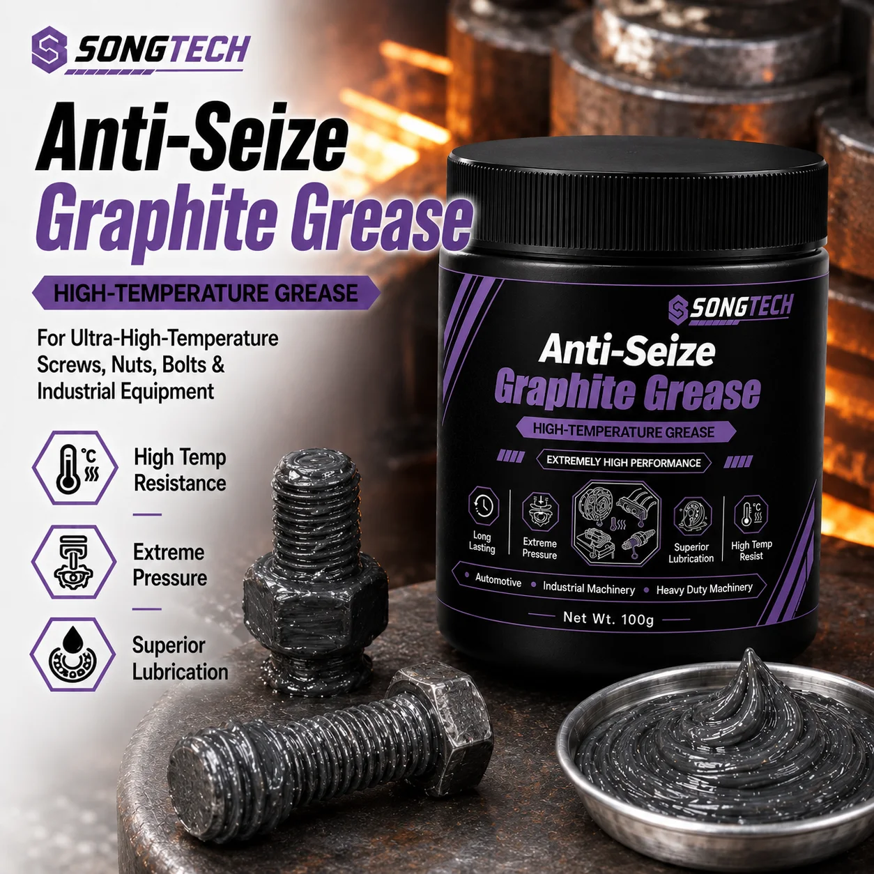 50g/100g Graphite Anti Seize Compound Grease High Temperature Lubricant Paste for Bolts Nuts Threads Exhaust System