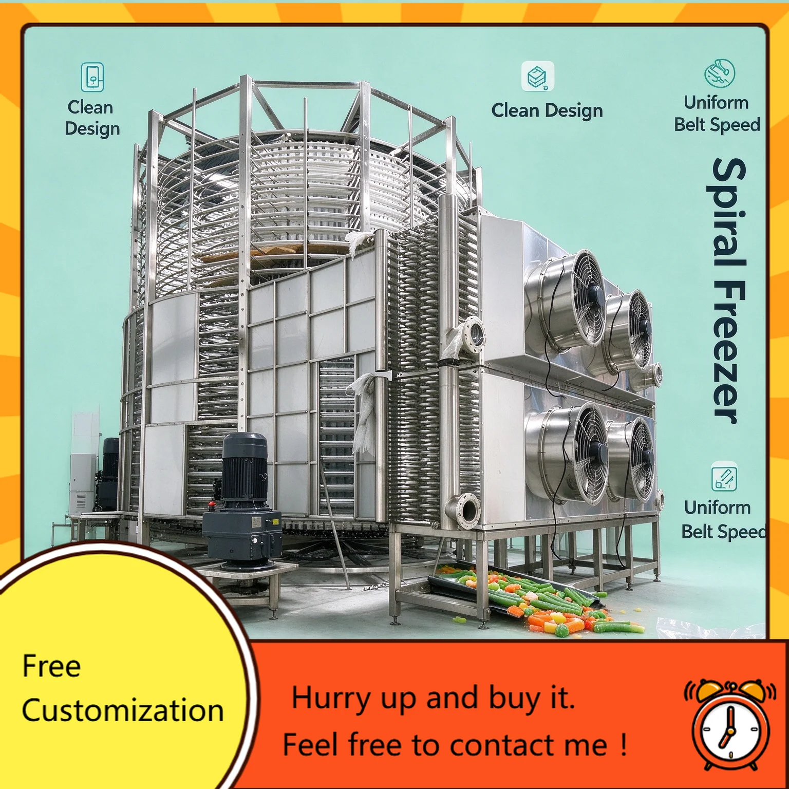 FL Spiral Freezer Industrial Quick Freezing Machine IQF Energy Saving for Seafood Processing Workshop Customized