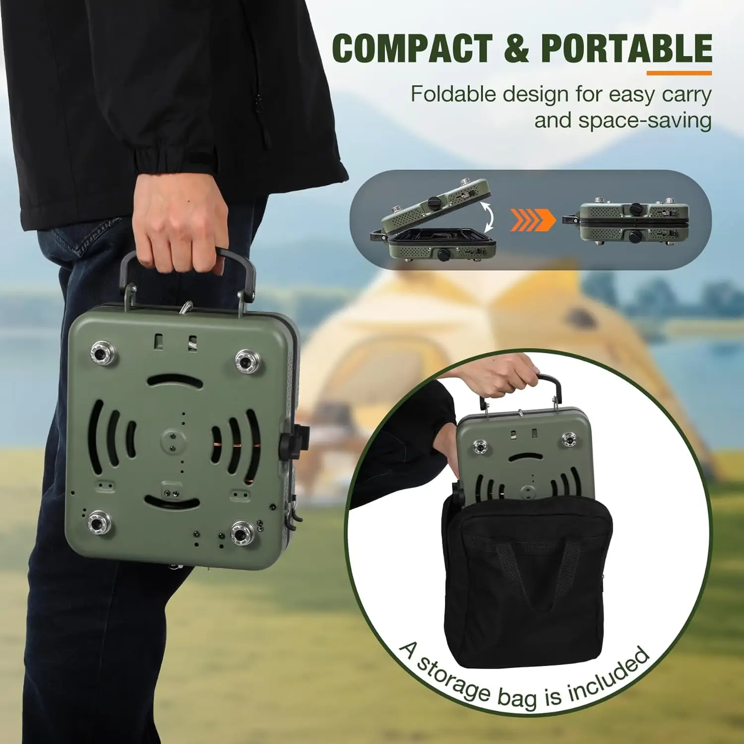 2 Burner Propane Camping Stove,Portable Folding Gas Stove for Camping with 17200 BTU,Two Adjustable Burners