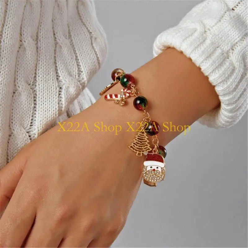 Unique Gold-Tone Christmas Bracelet with Festive Colors, Hand-Assembled Beads, and Multiple Decorative Jewlery for Holiday