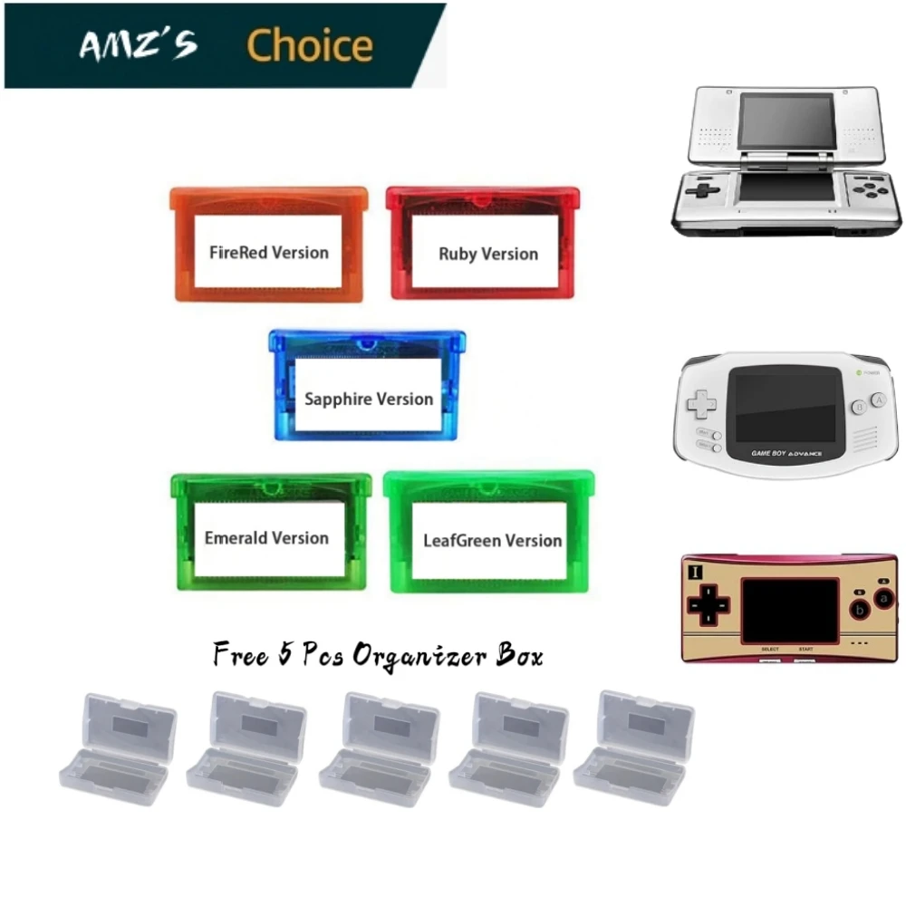 High Quality Pokeemon 32 Bit Video Game Series, Gameboy Advance Games Ruby/Sapphire/Merald/Fire Red/Green Leaf GBA Game Cartridges