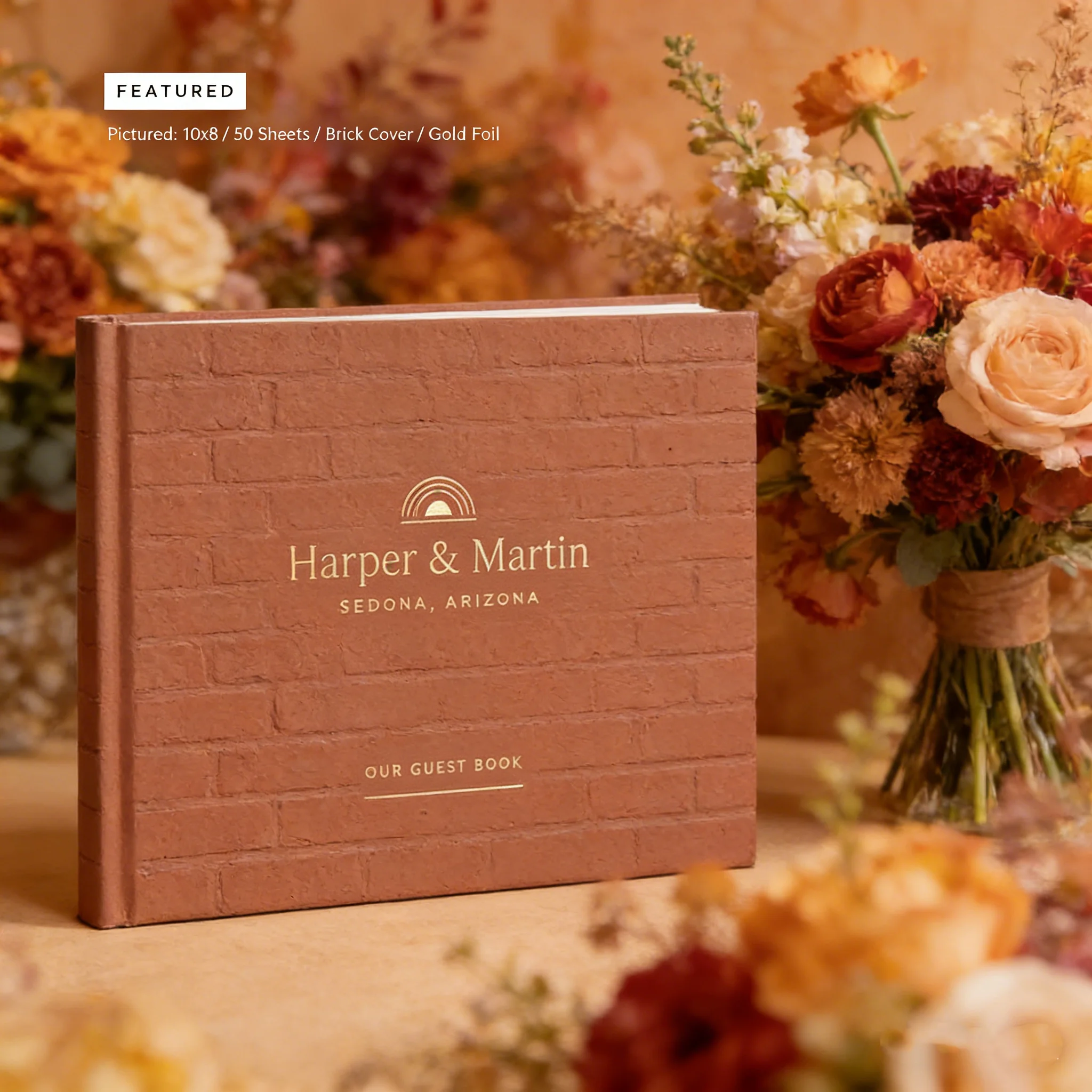 

Книга для гостей на свадьбу с золотой фольгой в стиле Седона | Элегантный альбом для регистрации гостей на свадьбу с линованными страницами