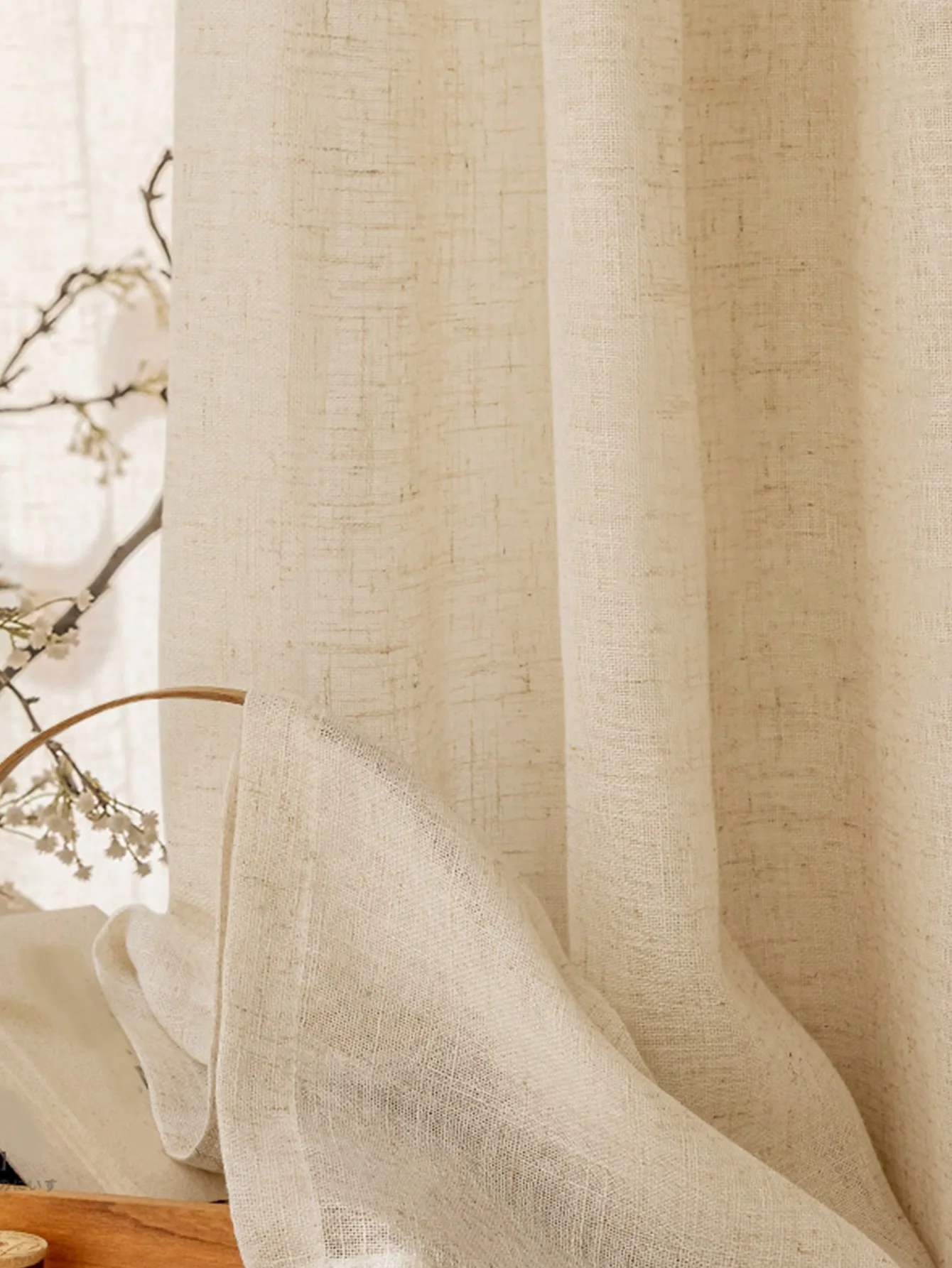 Beige linen style Japanese modern minimalist window screen curtains, living room, bedroom, balcony, dust-proof UV resistant