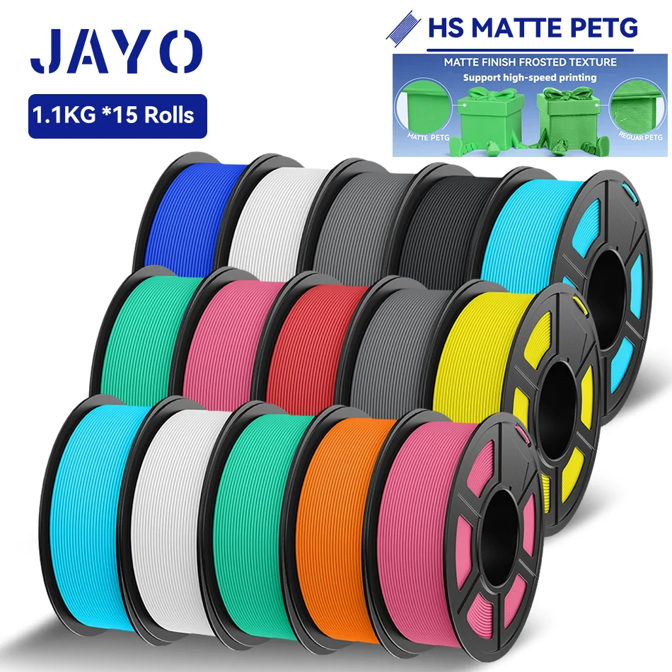 JAYO 15 Rollen 3D PETG Filament Hochgeschwindigkeits-Matt-PETG 3D-Drucker-Filament Hochfließendes Schnelles Matt-Effekt PETG 3D-Druckmaterialien – Detail 1