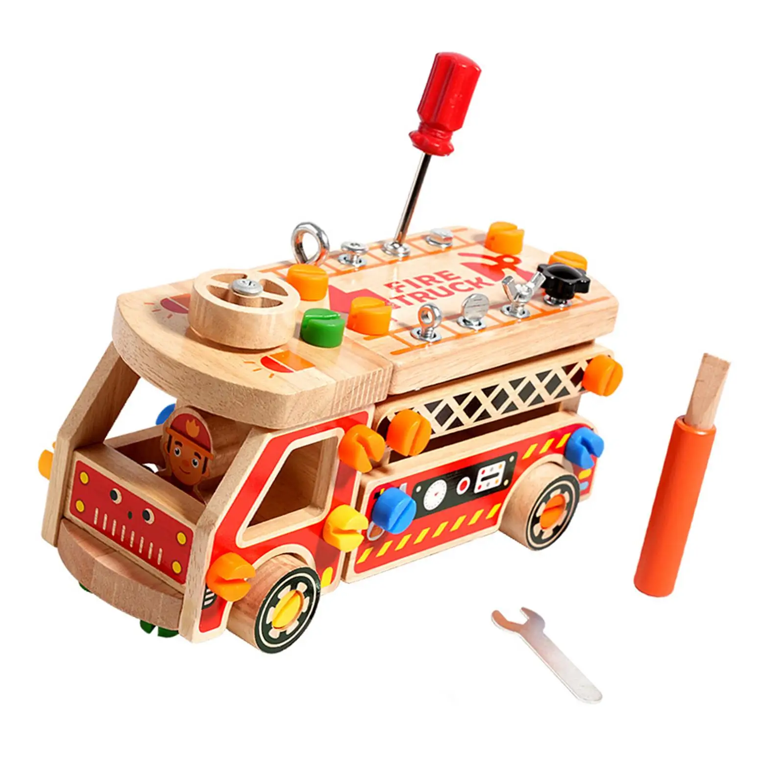 Wood Fire Truck Toy Screwdriver Busy Board Toy Educational Gift for