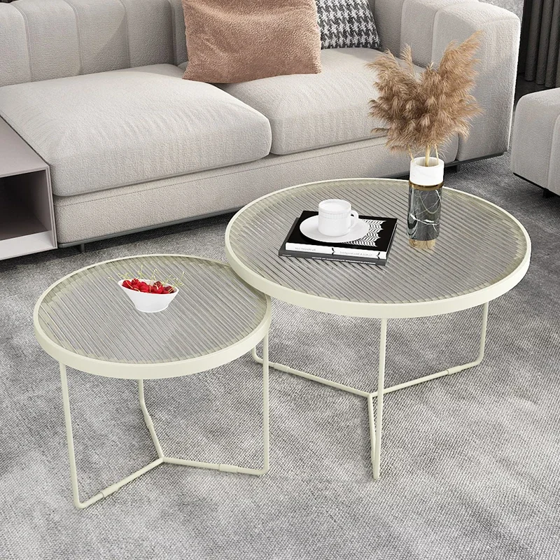 Nordic luxury internet celebrity living room, coffee table, simple and creative small unit balcony, circular rainbow glass