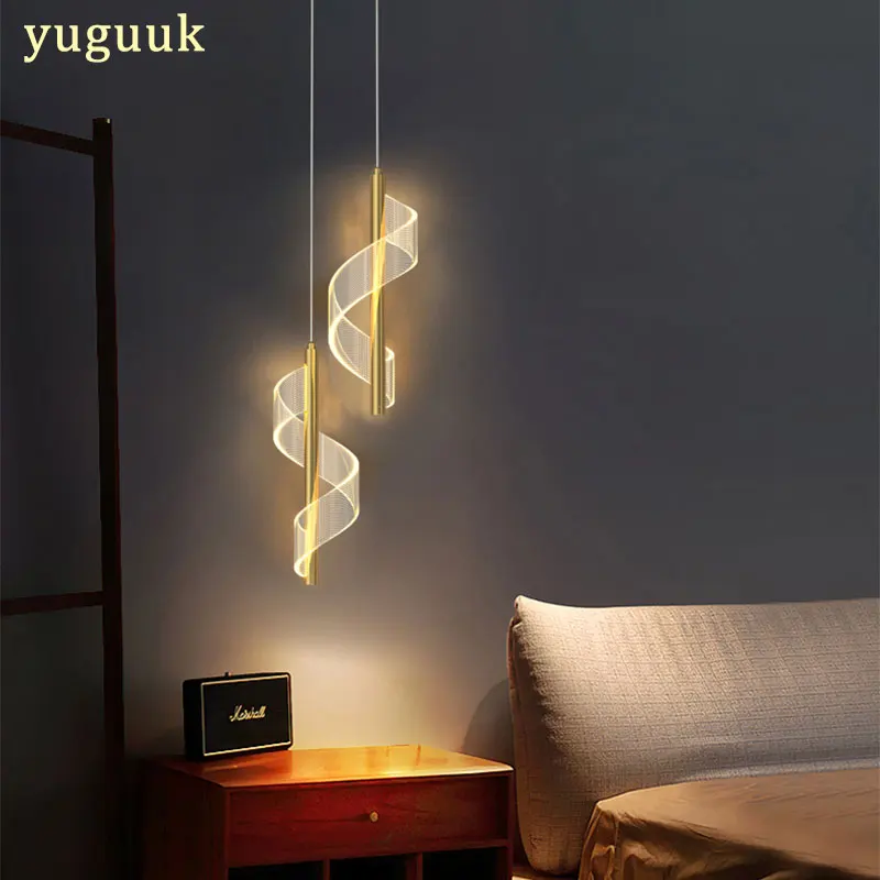 Luces colgantes LED en espiral nórdicas, lámpara colgante de mesita de noche, iluminación interior, dormitorio, sala de estar, decoración del hogar,