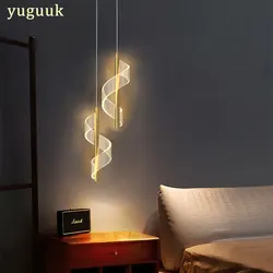 Luces colgantes LED en espiral nórdicas, lámpara colgante de mesita de noche, iluminación interior, dormitorio, sala de estar, decoración del hogar, luz acrílica moderna