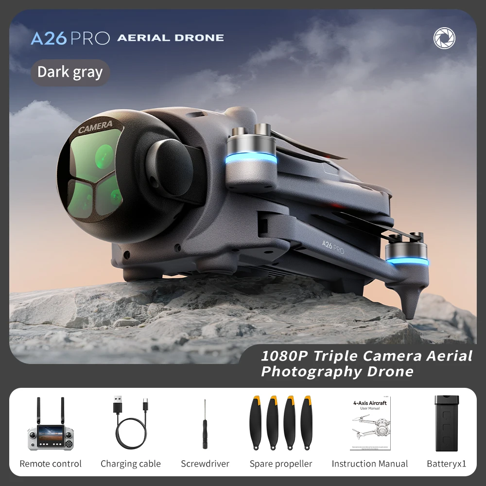 Lenovo A26 Pro Drone 4K HD 8K Drievoudige Camera FPV Borstelloze Motor Obstakelvermijding Opvouwbare RC Quadcopter Professionele Luchtfotografie