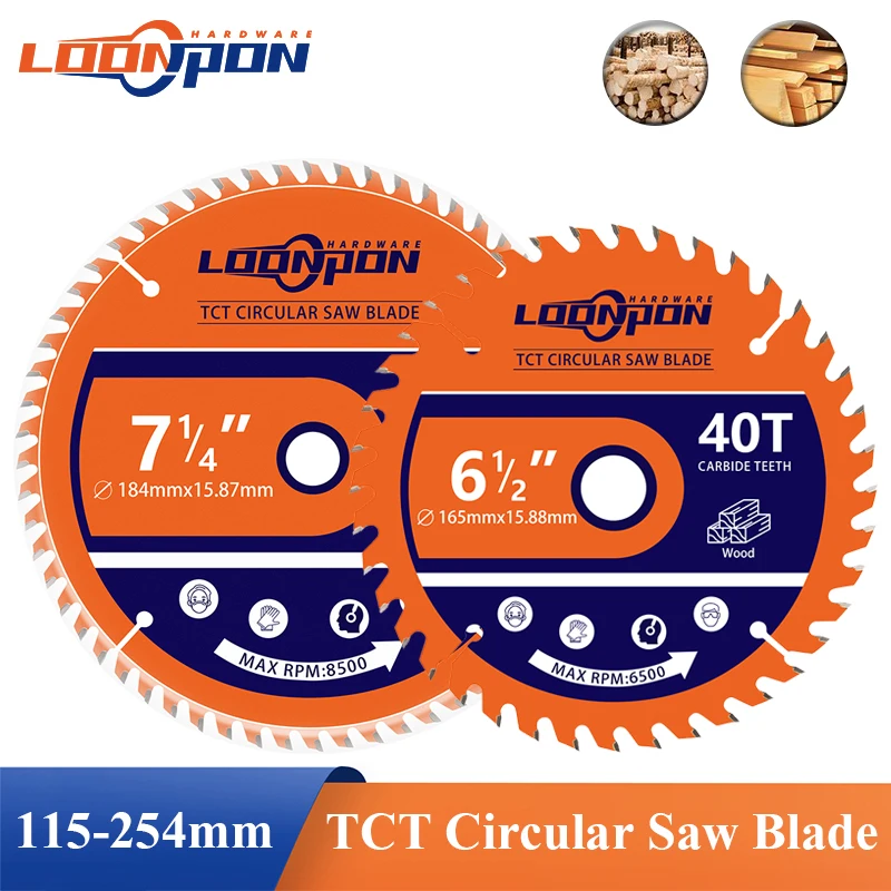 Loonpon TCT Carbide Circular Saw Blade Wheel Discs Wood Cutting Disc 115 140 165 184 254mm Woodworking Saw Blade