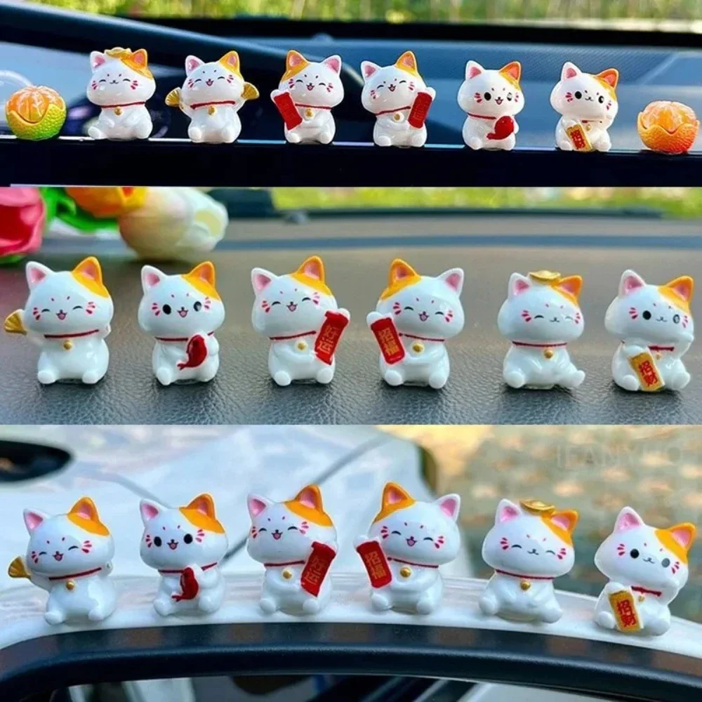 6/12/24PCS Lucky Cat Mini Figurines Fortune Cat Micro Landscape Home Car Decor Ornaments Creative Room Accessories