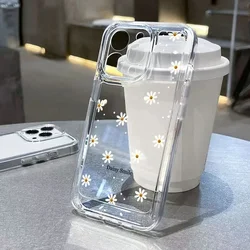 For iPhone 16 15 14 13 12 11Pro Max Transparent Phone Case Little Daisy White Magnolia Flower Clear Cover