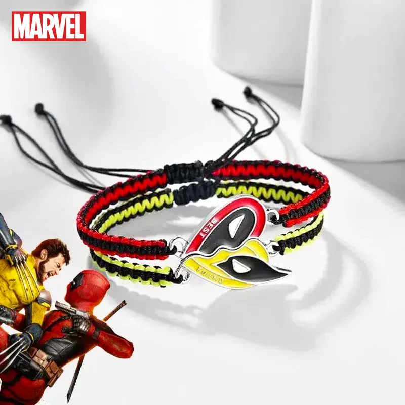 

Marvel Deadpool & Wolverine Bracelet Disney Couple Necklace Keychain Set Anime Hand Woven Heart Best Brother Birthday Gifts Toys