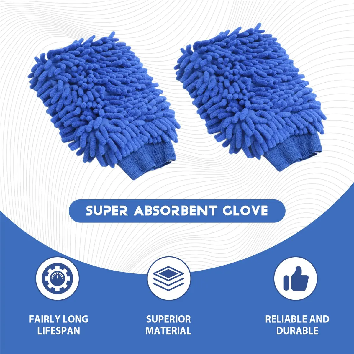 Super Sale 2x Premium Microfiber Chenille Super Absorbent Wash and Wax Glove, Car Wash Mitts (Blue)