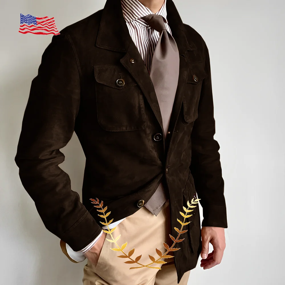 Suede Men\'s Blazer Casual Jacket Retro Design Warm Jacket for Autumn and Winter Formal Business Suit Male