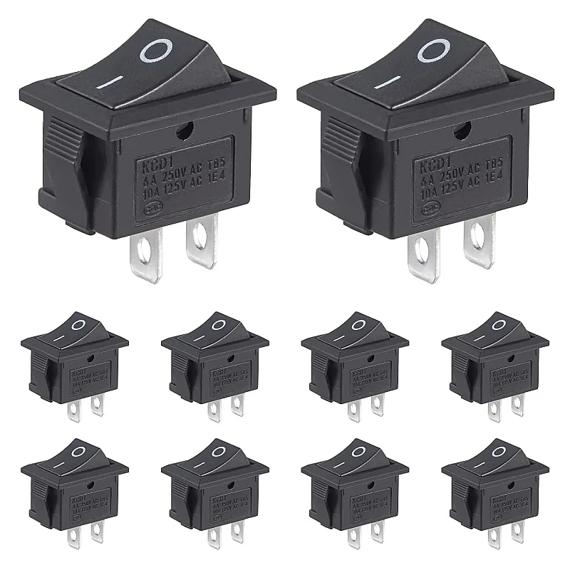 Toggle Switch 2Pin On/Off Switch 6A 250V 10A 125VAC Black Built-in Switch Embedded Rectangle ON OFF 2Pin Boot Switch Pack of 10