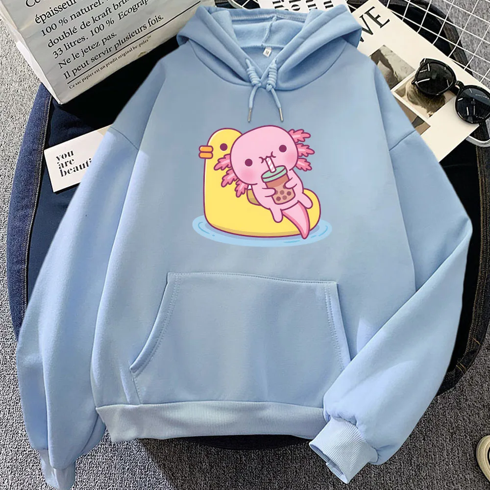 

Axolotl Eating Bubble Boba Milk Tea Hoodies Women/Men Cartoon Kawaii Printing Sweatshirts Sudadera Winter Long Sleeve Hooded Top