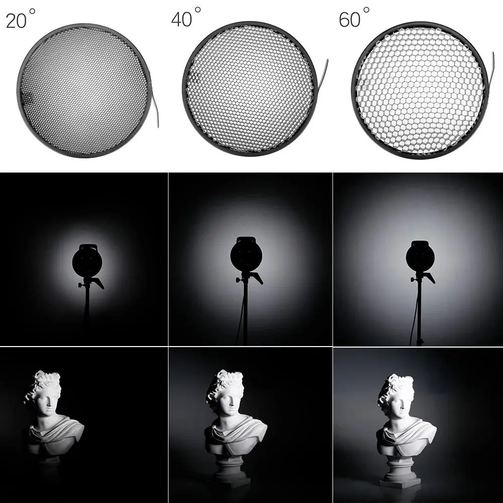 10/20/30/40/50/60 Degree Honeycomb Grid Lamp Shade Reflector Dish Standard Reflector Diffuser 7inch 18cm Aluminum Reflector Grid