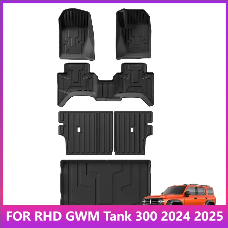 

RHD Floor Mats for GWM Tank 300 2024 2025 Car Mats Cargo Liner Trunk/Backrest Mat TPE 3D All Weather Right Hand Drive Black
