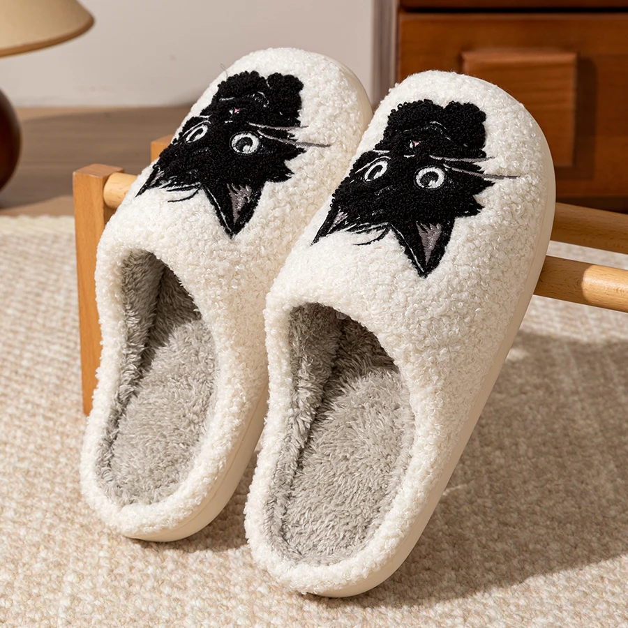 Cartoon Black Cat Women's Slippers Indoor Cute Soft Good Breathability Fashion Winter Comfortable Home Shoes Couple for Gift New