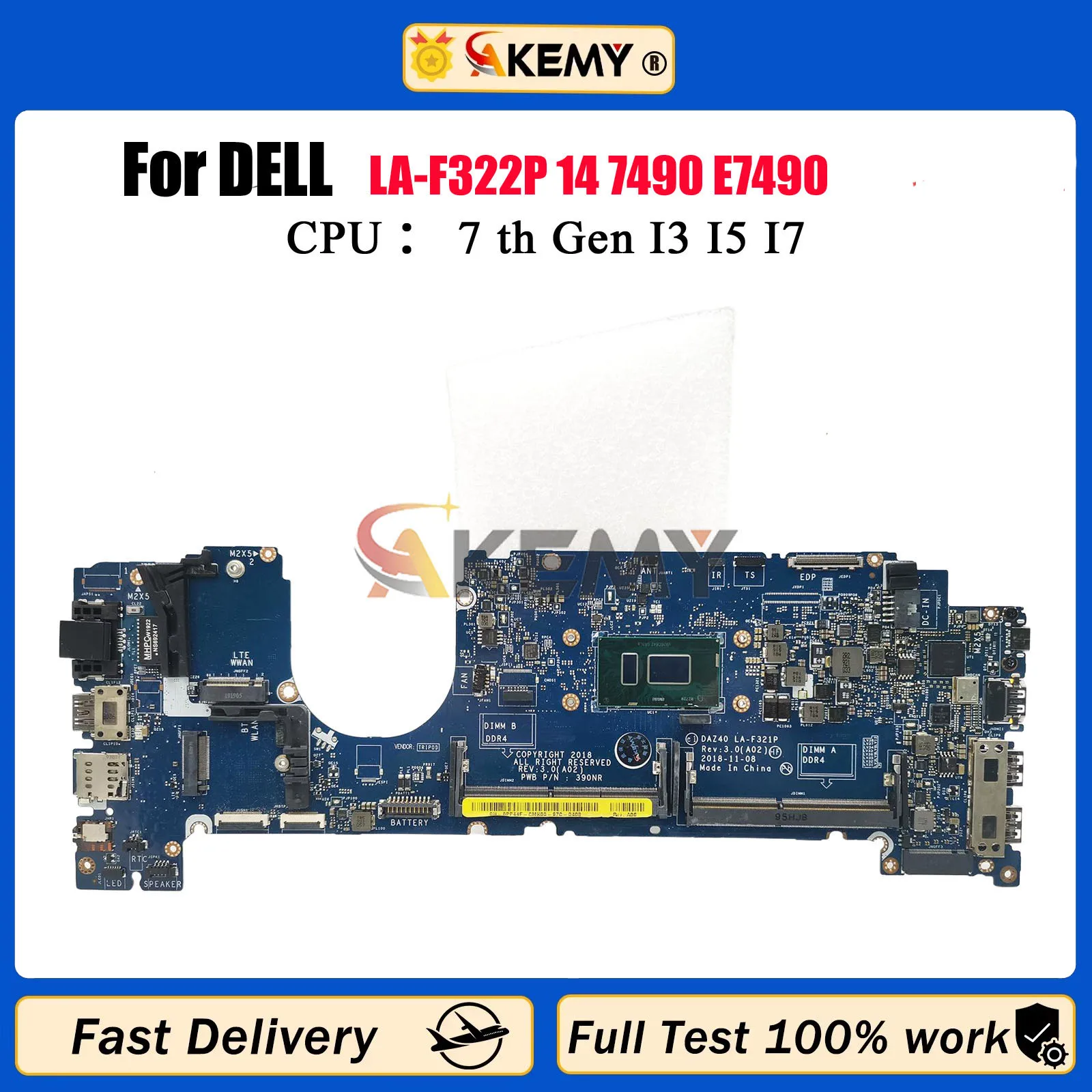 

LA-F322P For DELL Latitude 7490 Laptop Motherboard 0PXMYG 084GNT 0M44N6 LA-F321P i3 i5 i7 CPU Notebook Mainboard 100% Tested OK
