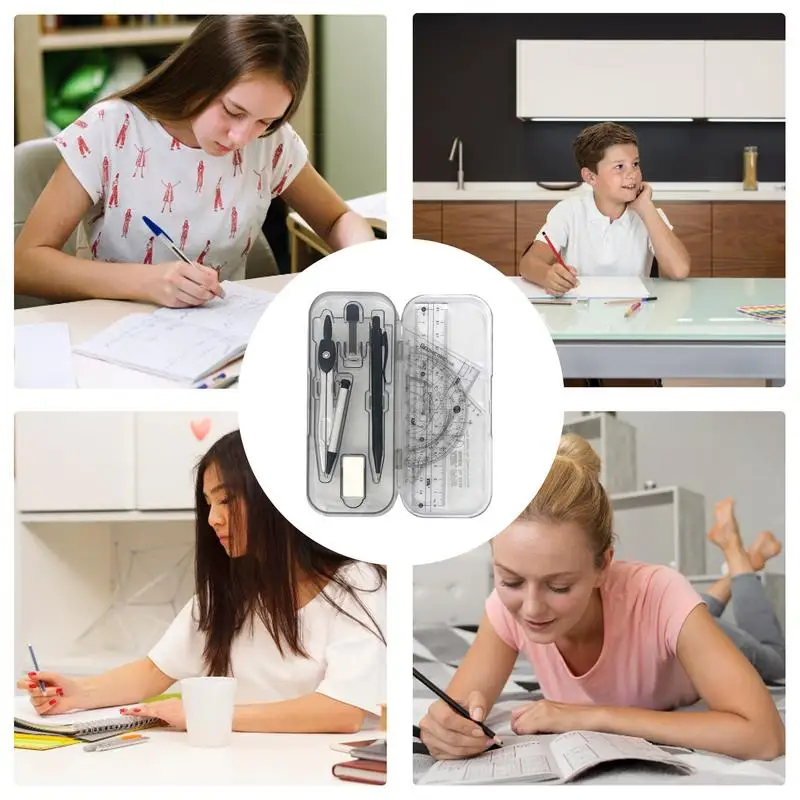 Protractor And Compass Set 10X Geometry Compasses Set Protractor Kit With Storage Box Student Supplies Math Tool Kit For School