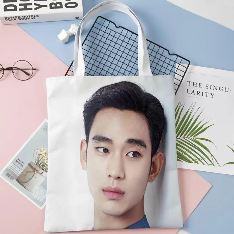 Nuovo arrivo Kim Soo Hyun POP Borsa pieghevole Shopping Bag Riutilizzabile Eco Large Borsa a tracolla in tessuto di tela unisex Tote 0414