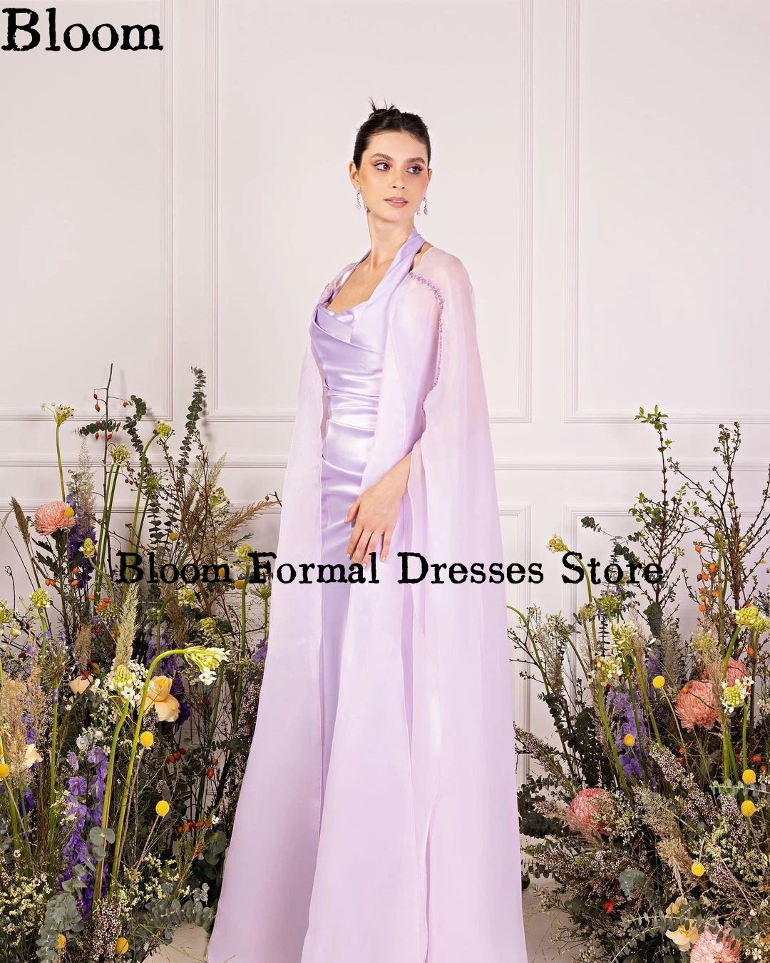 Halter Prom Vestidos com miçangas de organza, roxo claro, jaqueta elegante, vestidos de noite formais, vestido de casamento, novo, 2024