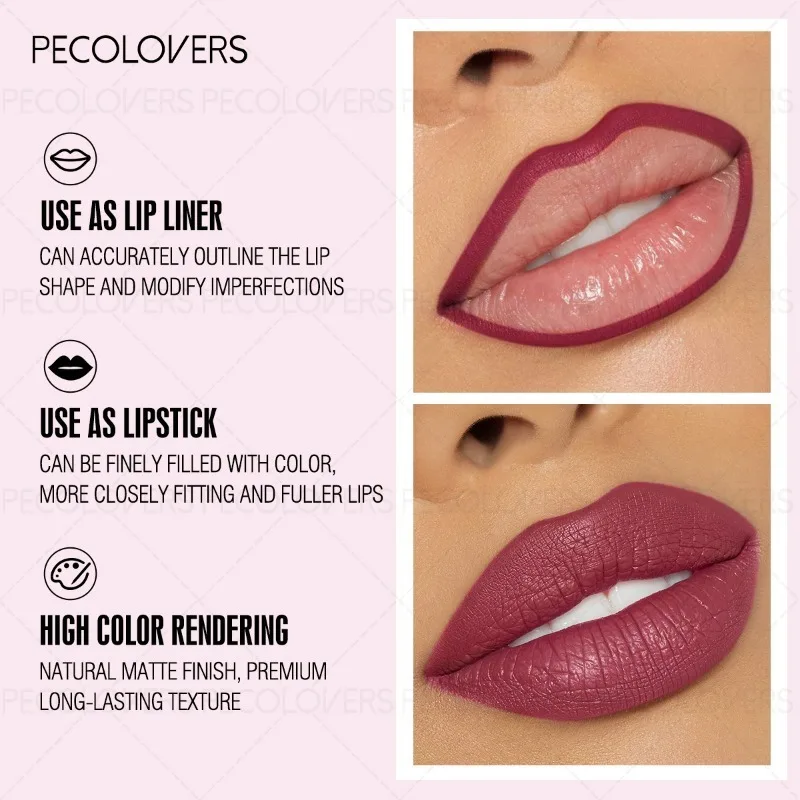 Caneta batom multicolorida, delineador labial sólido, representando o contorno dos lábios, lábios charmosos e cheios, cosméticos labiais