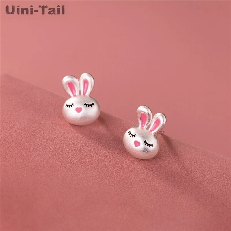 Uini Tail Hot Sale New 925 Tibetan Silver Cartoon Pink Rabbit Earrings Sweet Cute Fashion Dynamic High Quality Girl Jewelry