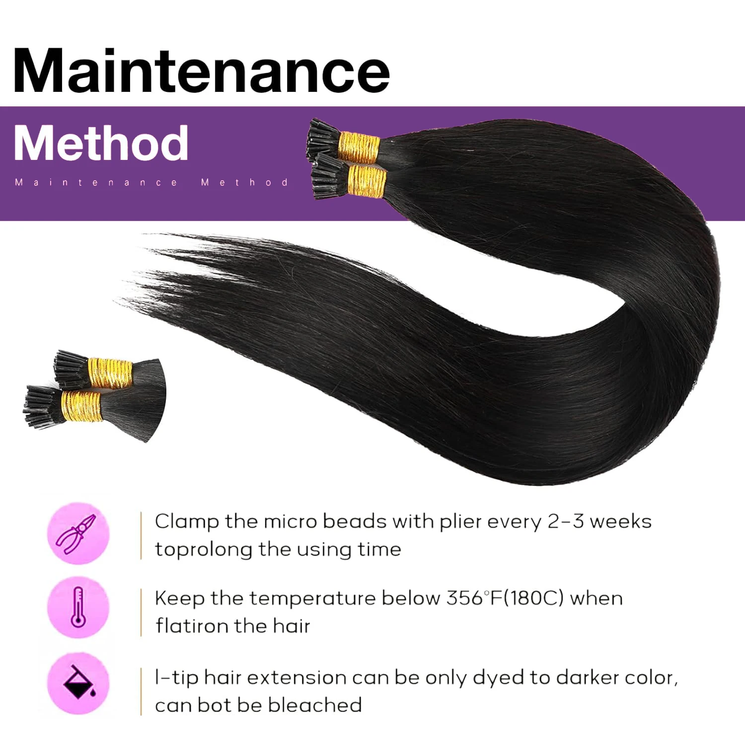 I Tip Hair Extensions Human Hair Straight 26Inch Pre Bonded 100G/Pack I Tip Hair Extensions Natural Black Itip Hair Extensions