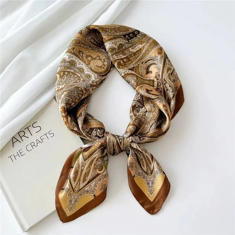 

Luxury Design Square Silk Scarf Bandana Hijabs Neckerchief Women Hairbands Foulard 70*70cm Thin Scarves Silk Imitation