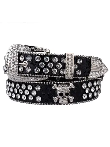 Rhinestone SkullBelt Western Cowgirl Pasy dla kobiet Dziewczęta nabijane ćwiekami PU Skórzany pas wiejski