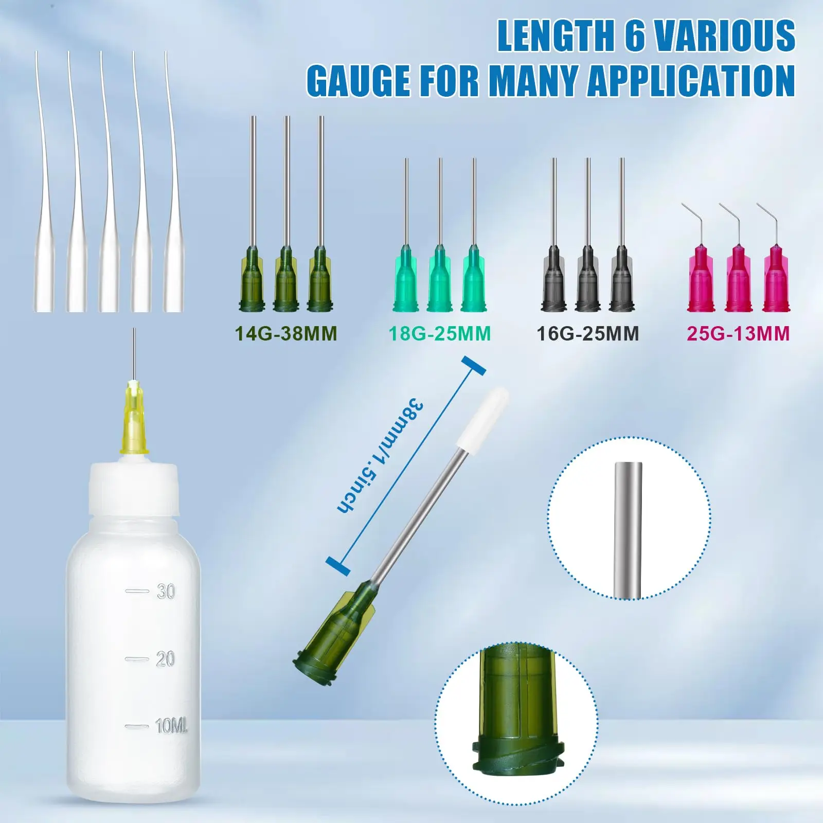 30ml Precision Tip Glue Applicator Bottle with 14G 16G 18G 25G Blunt Needle Squeeze Bottle for DIY Crafts And Adhesive Use