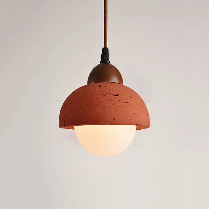 

Led Half Round Retro Red Theme Room Decoration Chandelier Industrial Style Apartment Restaurant Walnut Stone Pendent Lamp