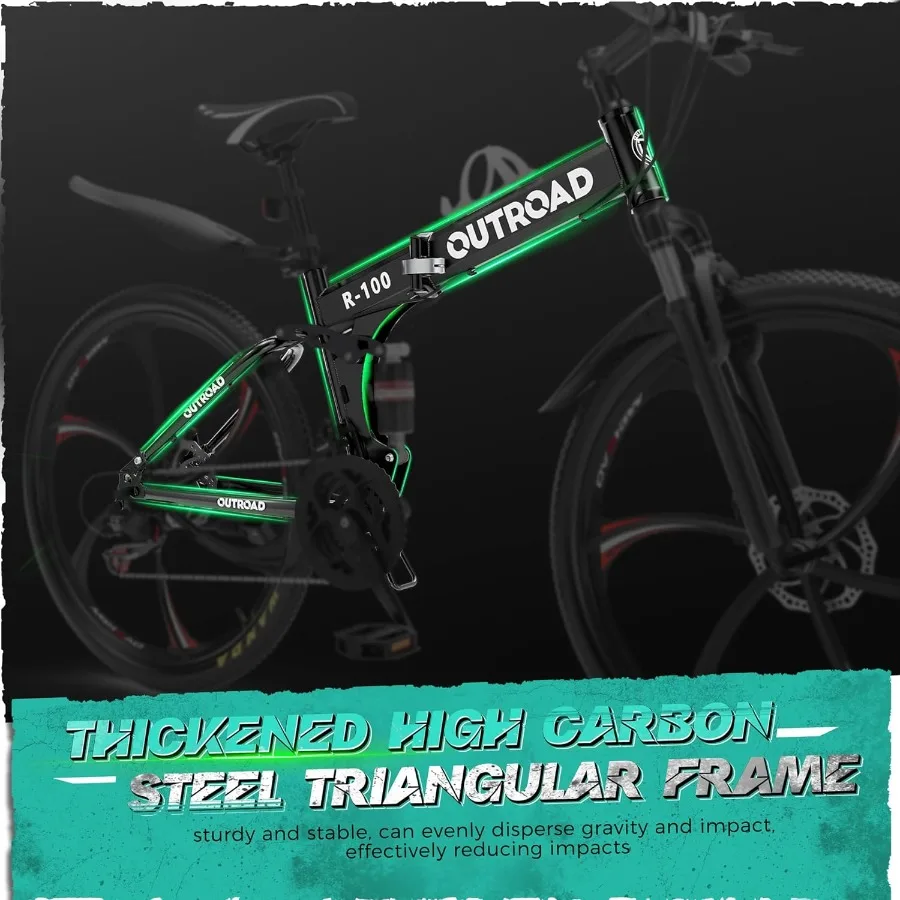 دراجة جبلية قابلة للطي للبالغين مقاس 26 بوصة مع نظام تروس 21 سرعة تعليق كامل إطار فولاذي عالي الكربون فرامل قرصية مزدوجة مدمجة #6