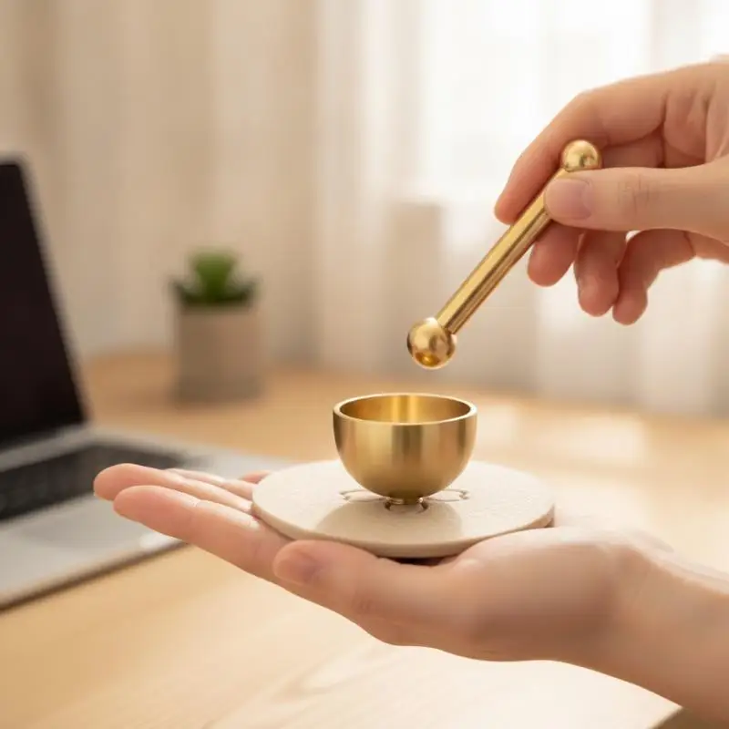 Tragbare Mini-Klangschale aus Messing, Kreatives Spirituelles Geschenk für Heimdekoration, Meditation, Entspannung und Stressabbau – Detail 2