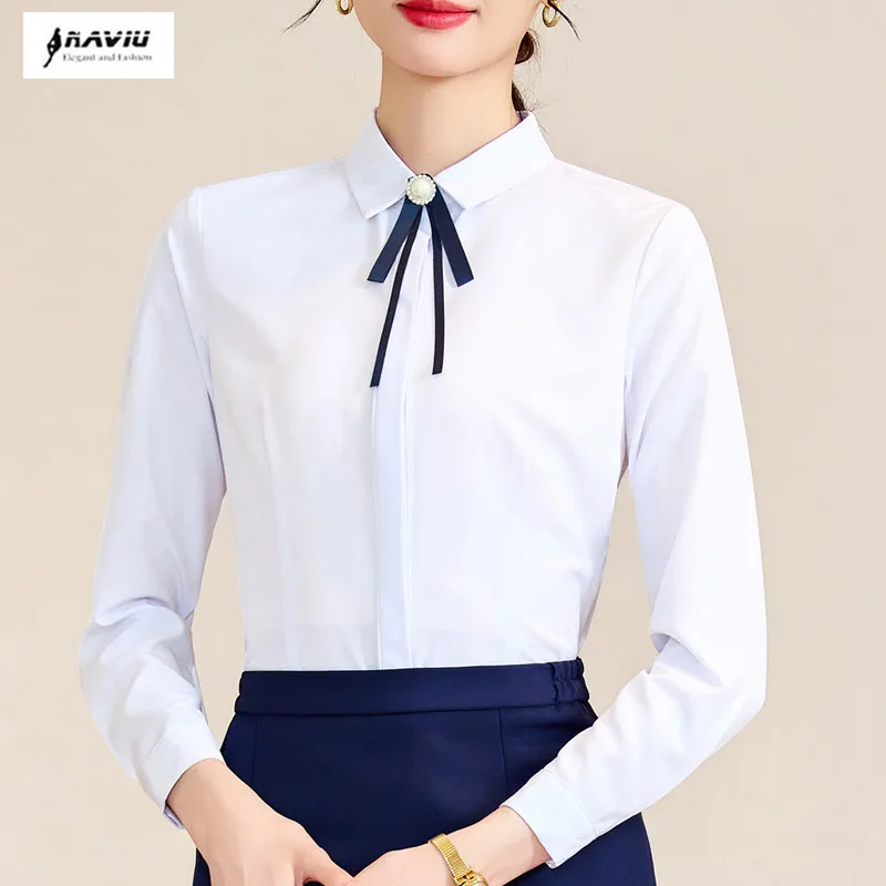 

NAVIU New Women Shirt Elegant White Shirt Women Button Up Blouses Long Sleeve Blouses OL Spring Vintage Office Lady Clothes Tops