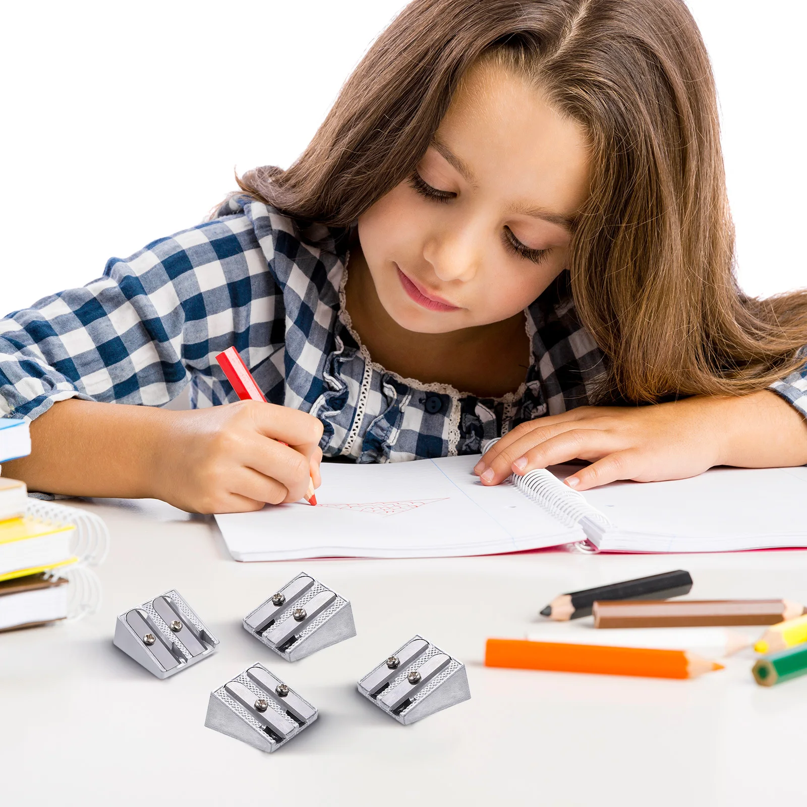 

20 Pcs Aluminum Alloy Pencil Sharpener Mini Manual Dual Holes 25x23x12mm Metal School Office Supplies Portable Desk Accessories