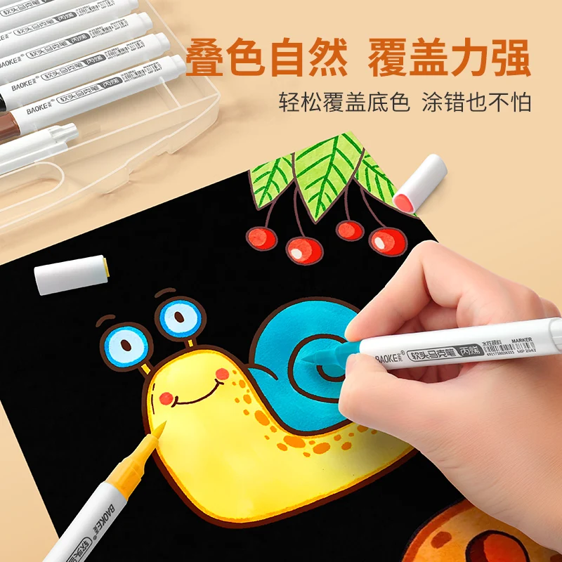 BAOKE MP2947 Juego de rotuladores acrílicos con punta de pincel para estudiantes Juego de rotuladores triangulares a base de agua