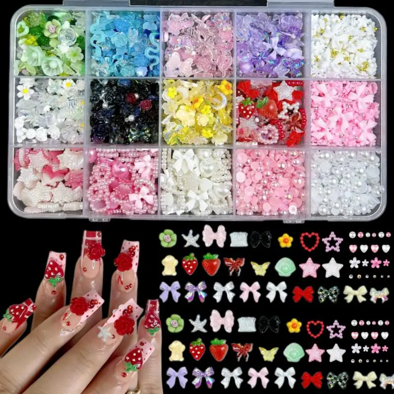 

1Box Dopamine Colored Sunflower Shell Resin Nail Art Charms Transparent Camellia Butterfly Hybrid Nail Decorations DIY Manicure