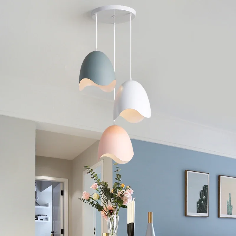 Macaron Nordic Three Head Dining Table Chandelier Creative Egg Shaped Bedroom Bedside Small  Bar Desk Study Lighting