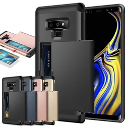 삼성 갤럭시 노트 9 8 슬라이드 갑옷 지갑 카드 슬롯 커버 삼성 노트 9 S8 S7 S6 Edge S10 Plus S9 + 용 비즈니스 케이스