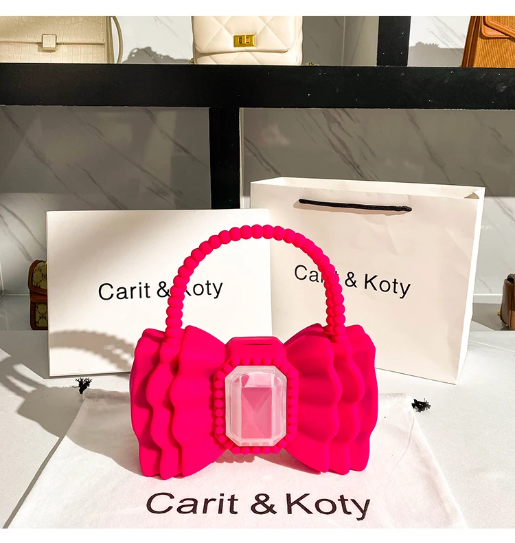 Luxury Designer High Quality Soft Silicon Butterfly-Knot Handbag Evening Bag Wedding Party Clutch Purse Women Shoulder Bag