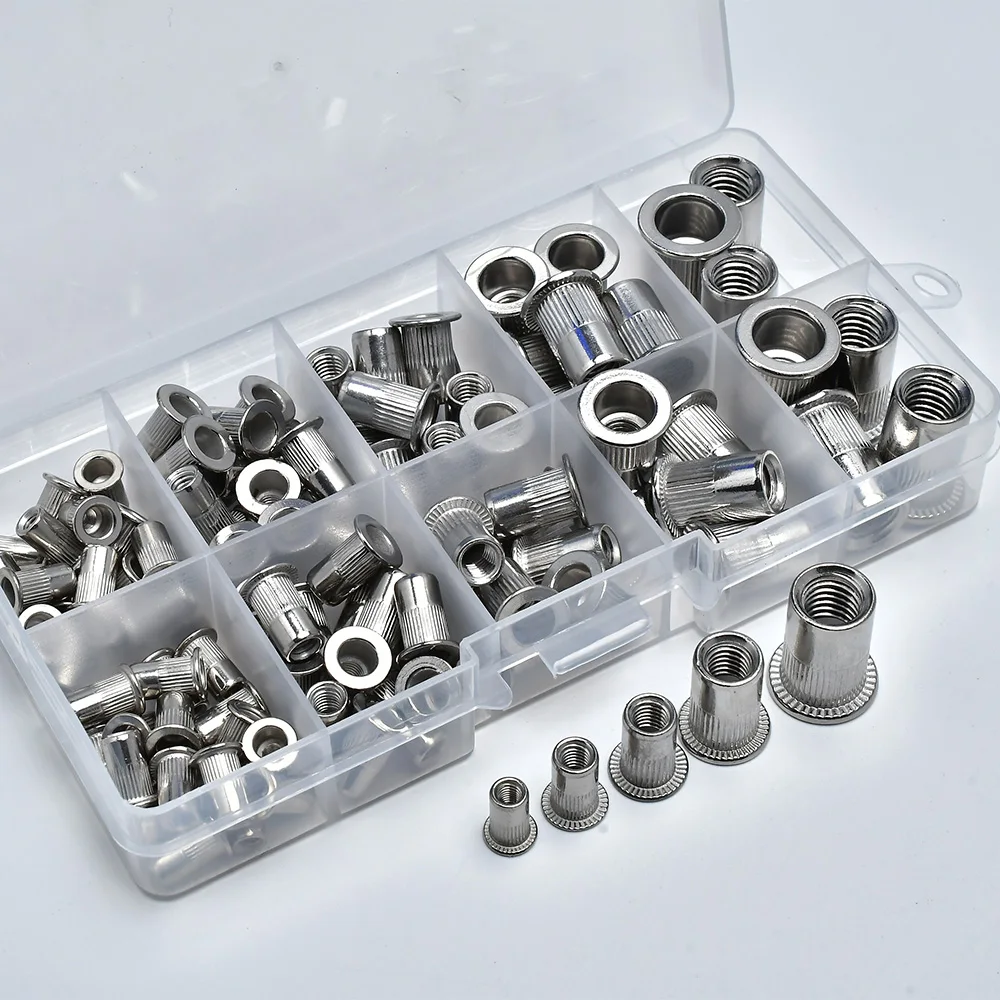 Flat Rivet Nut Kit M3 M4 M5 M6 M10 Carbon/Stainless Zinc Aluminum Plated Metal Panel Lock Clamp Rivnut Metric Thread Insertnut