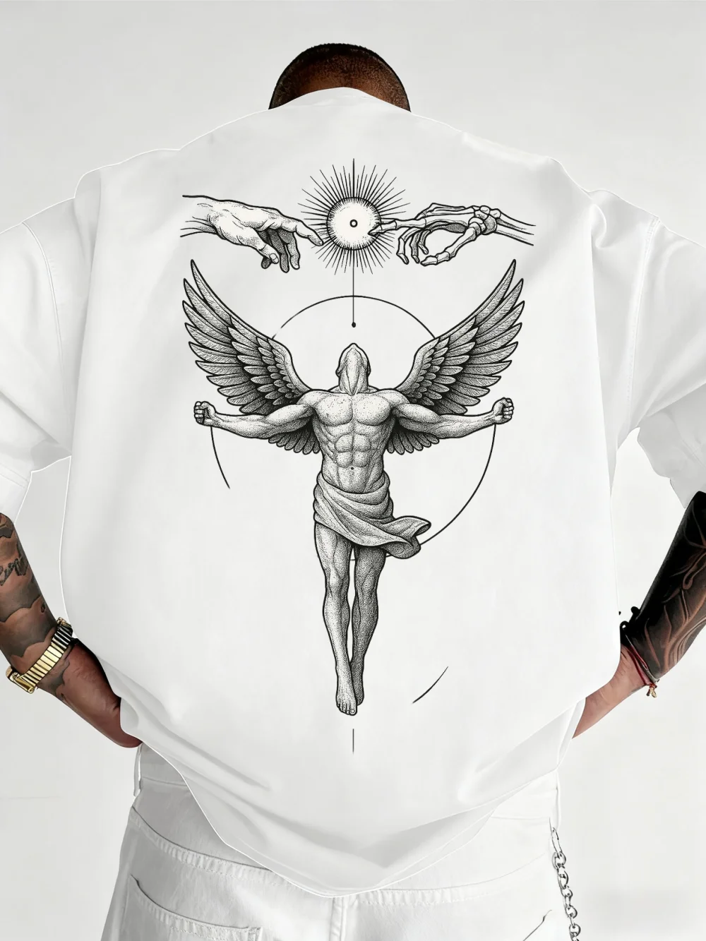 تي شيرت رجالي جديد من القطن 100% تي شيرت موضة الشارع icarus Touch the Sun جرافيك كبير الحجم ملابس للجنسين Harajuku Vintage