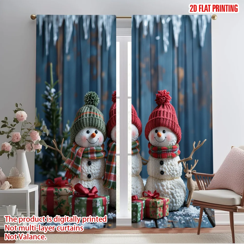 

2pcs 2D flat printing Curtains Christmas and Winter Wonderland Polyester Fabric Without Electricity Festive Wall Decor Perfect