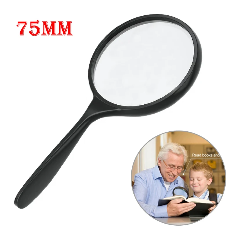 

5X Elderly Children Reading Magnifying Glass Handheld 75Mm Optical Len Magnifier Jewelry Viewing Currency Stamp Inspection Loupe