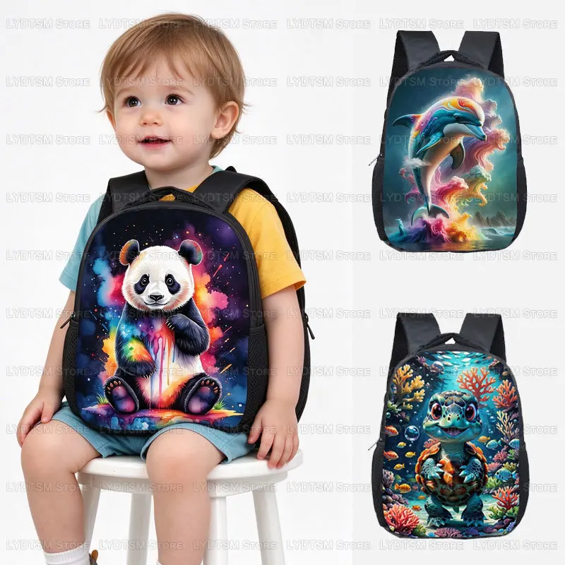 12inch Kids Cartoon Panda Backpack for Toddler 2‑4 Years Old Colorful Animal Children School Bag Preschool Kindergarten Bookbag